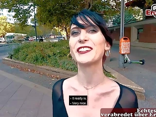German skinny punk student teen public pick up street casting for EroCom Date POV amateur casting