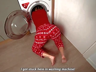 Christmas Gift For Step Son - Step Mom Stuck In Washing Machine! amateur big ass